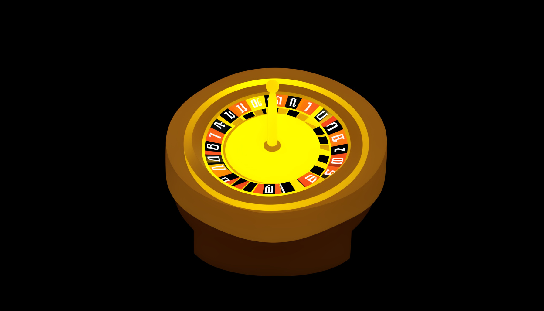 Ilustrasi vektor datar meja roulette dengan roda berkilau emas pada latar hitam pekat