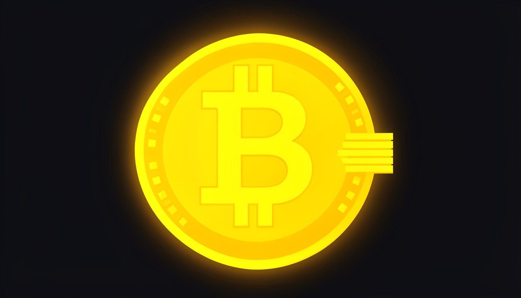 Ilustrasi vektor datar simbol Bitcoin emas bercahaya pada latar gelap